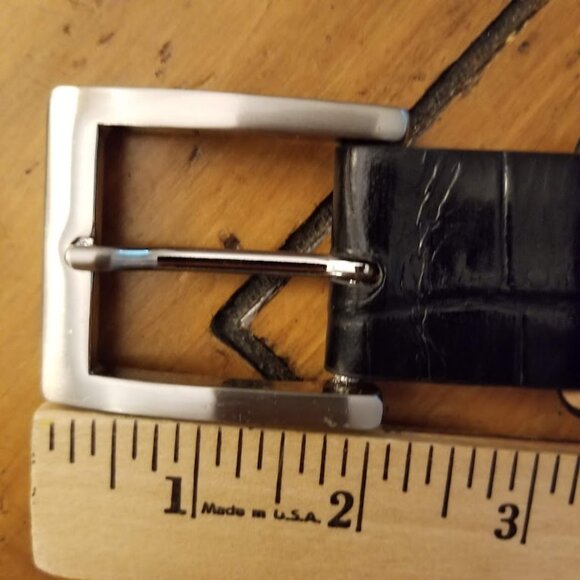 W. Kleinberg Embossed Crocodile Belt, Nickel Removable Buckle, Black, Sz 42 - Picture 12 of 14